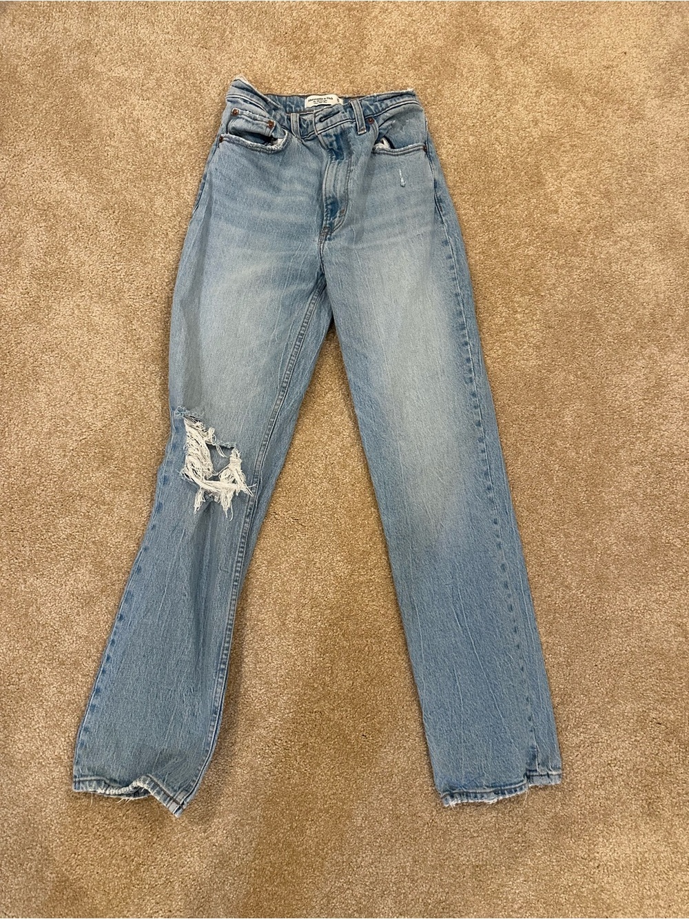 Abercrombie & Fitch Light Blue Straight Leg Distressed Jeans